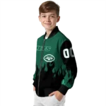 customized new york jets flame border green black bomber jacket best selling