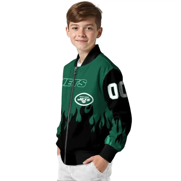customized new york jets flame border green black bomber jacket trendy