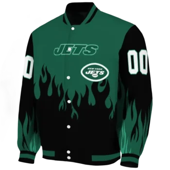 customized new york jets flame border green black varsity jacket best selling
