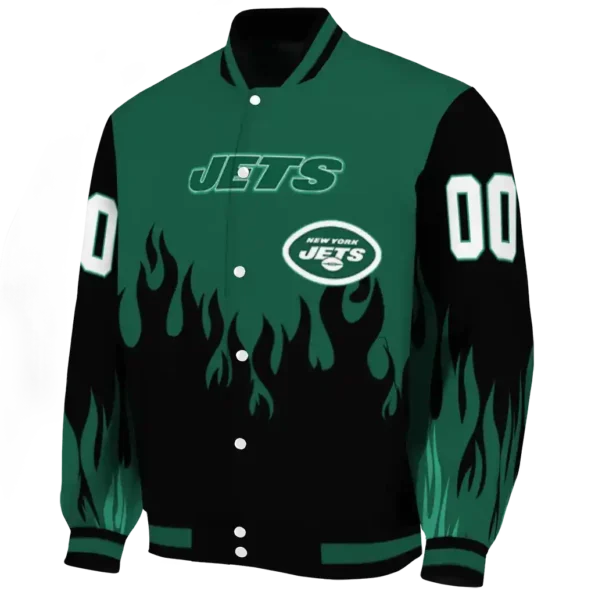 customized new york jets flame border green black varsity jacket best selling