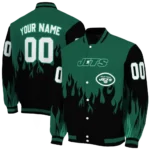 customized new york jets flame border green black varsity jacket best selling