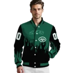 customized new york jets flame border green black varsity jacket best selling