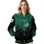 customized new york jets flame border green black varsity jacket best selling