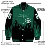 customized new york jets flame border green black varsity jacket best selling