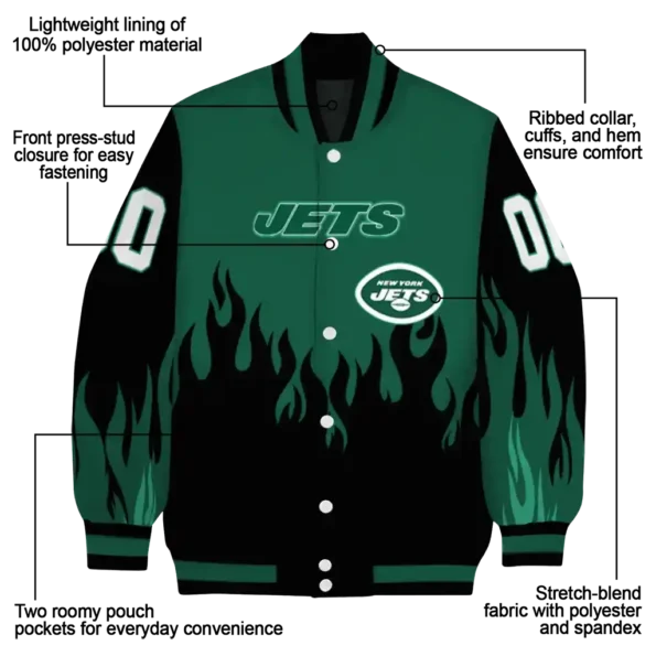 customized new york jets flame border green black varsity jacket new arrival