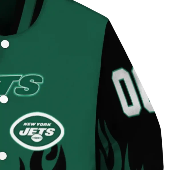 customized new york jets flame border green black varsity jacket premium grade