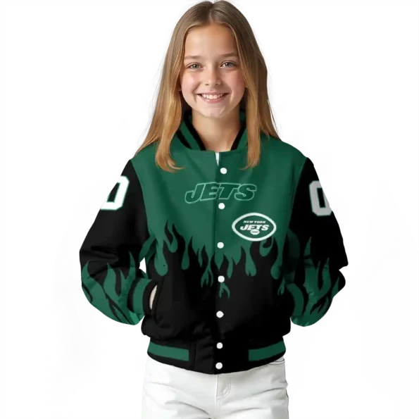 customized new york jets flame border green black varsity jacket top rated