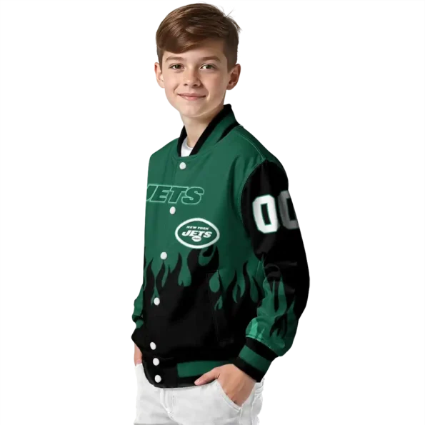 customized new york jets flame border green black varsity jacket trendy