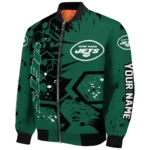 customized new york jets hexagon cluster green black bomber jacket best selling