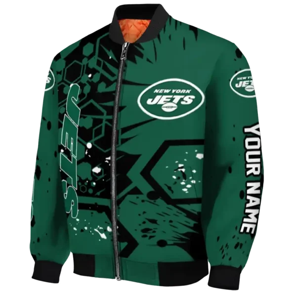 customized new york jets hexagon cluster green black bomber jacket best selling