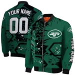 customized new york jets hexagon cluster green black bomber jacket best selling