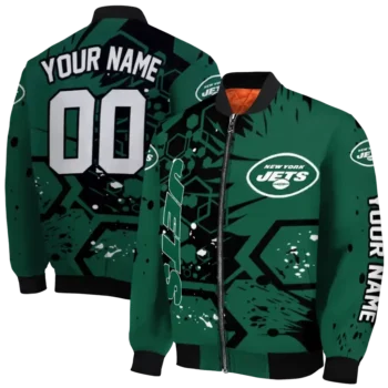 customized new york jets hexagon cluster green black bomber jacket fashion forward