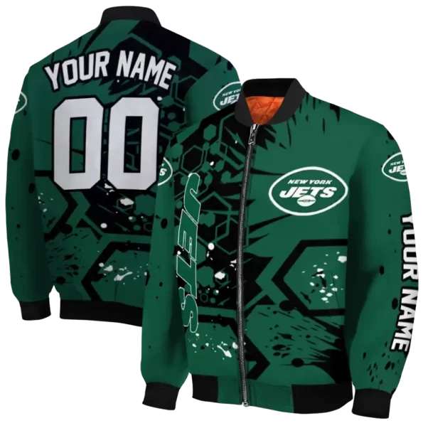 customized new york jets hexagon cluster green black bomber jacket fashion forward
