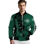 customized new york jets hexagon cluster green black bomber jacket best selling