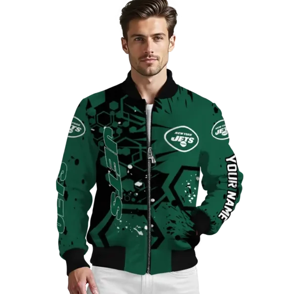 customized new york jets hexagon cluster green black bomber jacket high quality