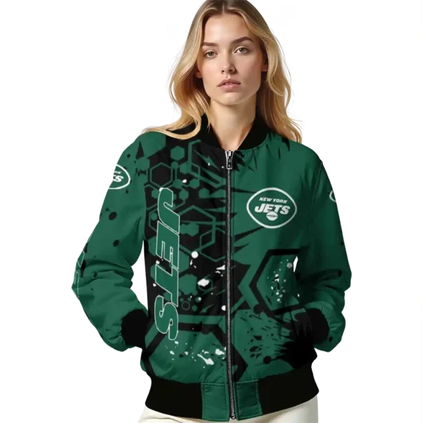 customized new york jets hexagon cluster green black bomber jacket latest model