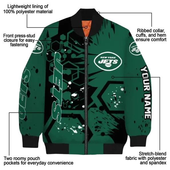 customized new york jets hexagon cluster green black bomber jacket new arrival