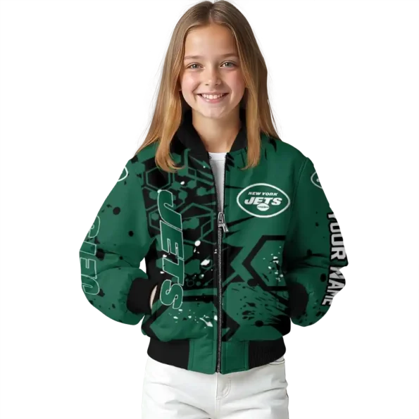 customized new york jets hexagon cluster green black bomber jacket top rated