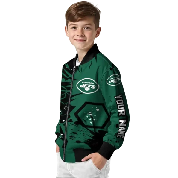 customized new york jets hexagon cluster green black bomber jacket trendy