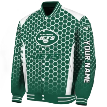 customized new york jets hexagon grid green varsity jacket best selling