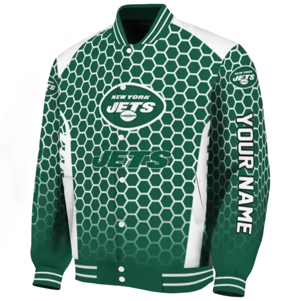 customized new york jets hexagon grid green varsity jacket best selling