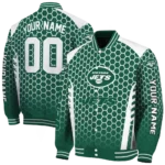 customized new york jets hexagon grid green varsity jacket best selling