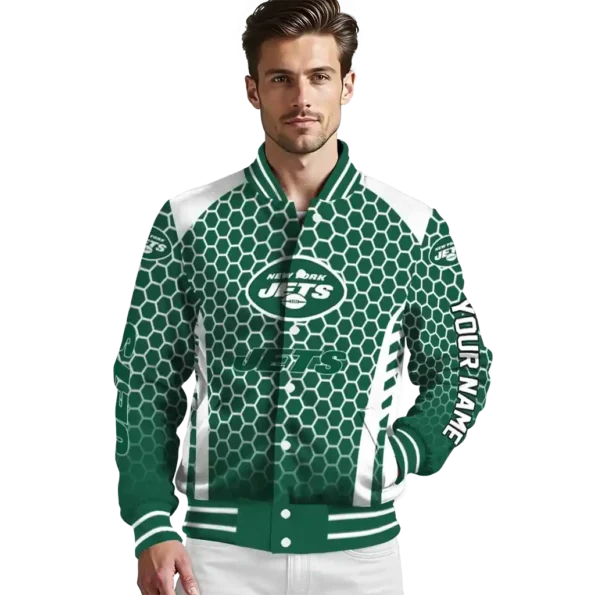 customized new york jets hexagon grid green varsity jacket high quality