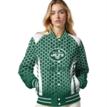 customized new york jets hexagon grid green varsity jacket best selling