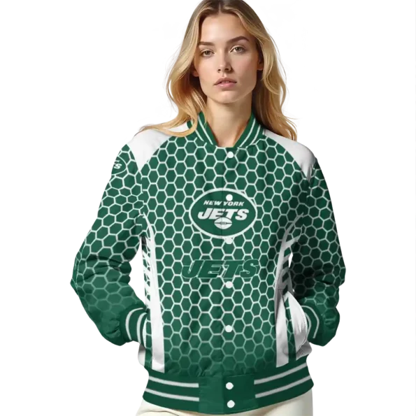customized new york jets hexagon grid green varsity jacket latest model