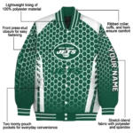 customized new york jets hexagon grid green varsity jacket best selling