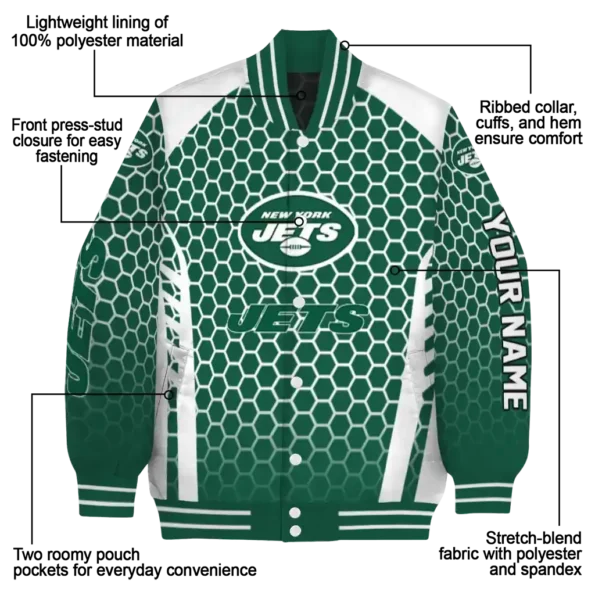 customized new york jets hexagon grid green varsity jacket new arrival