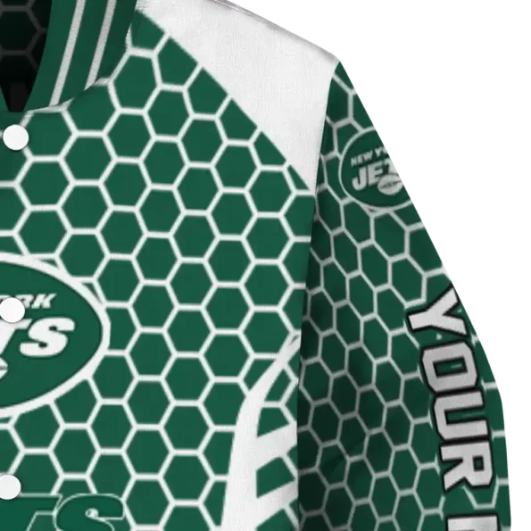 customized new york jets hexagon grid green varsity jacket premium grade