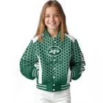 customized new york jets hexagon grid green varsity jacket best selling