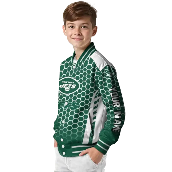 customized new york jets hexagon grid green varsity jacket trendy