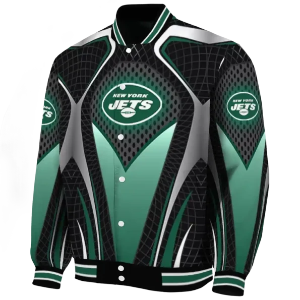 customized new york jets mesh chest black crocs black varsity jacket best selling