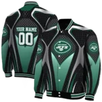 customized new york jets mesh chest black crocs black varsity jacket best selling