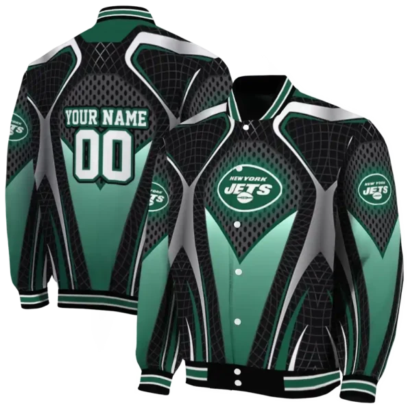 customized new york jets mesh chest black crocs black varsity jacket fashion forward