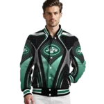 customized new york jets mesh chest black crocs black varsity jacket best selling