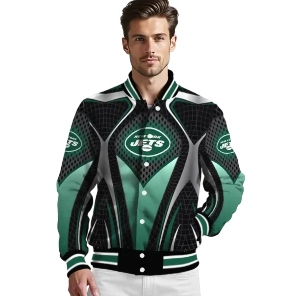 customized new york jets mesh chest black crocs black varsity jacket high quality