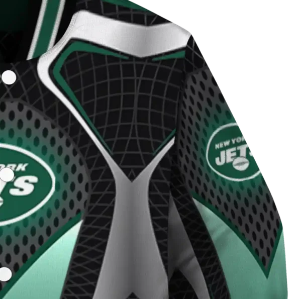 customized new york jets mesh chest black crocs black varsity jacket premium grade