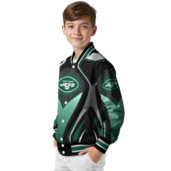 customized new york jets mesh chest black crocs black varsity jacket trendy