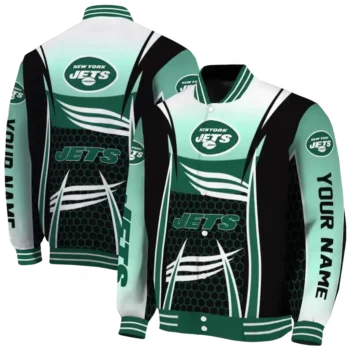 customized new york jets mesh effect green black varsity jacket fashion forward