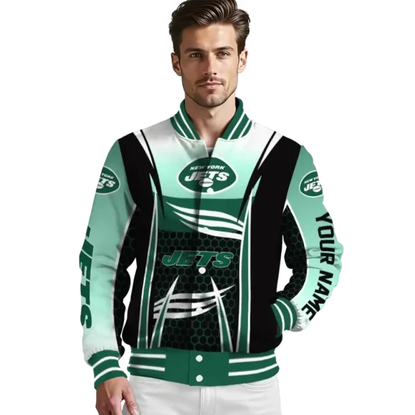 customized new york jets mesh effect green black varsity jacket high quality
