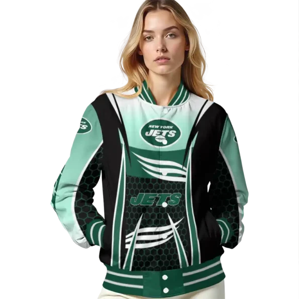 customized new york jets mesh effect green black varsity jacket latest model