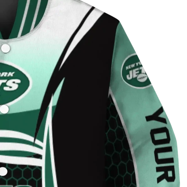 customized new york jets mesh effect green black varsity jacket premium grade