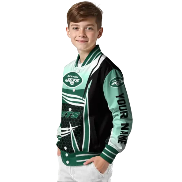 customized new york jets mesh effect green black varsity jacket trendy