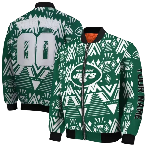 customized new york jets pyramid shapes green bomber jacket fashion forward