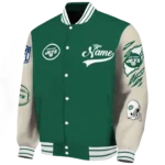 customized new york jets razorback outline green nude varsity jacket best selling