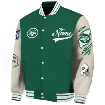 customized new york jets razorback outline green nude varsity jacket best selling