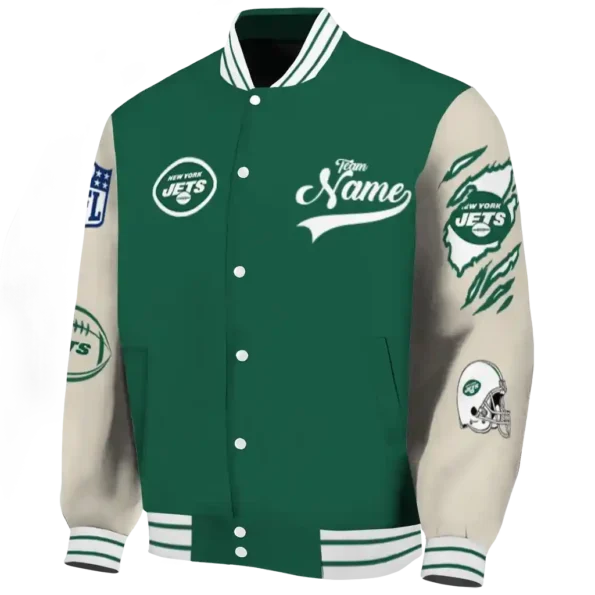 customized new york jets razorback outline green nude varsity jacket best selling